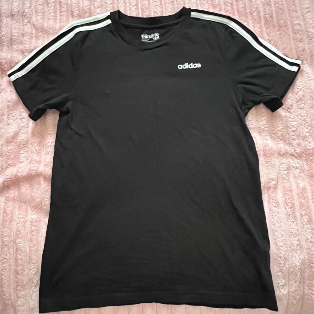 Adidas Black Short Sleeve Tee with Iconic Stripes